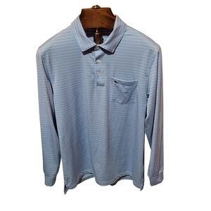 Vineyard Vines Polo Mens Blue Stripe Performance Long Sleeve Lightweight Sz Med